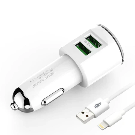 Carregador de Carro Veicular para Celular 2 USB + Cabo H'Maston Compatível com iPhone 11 12 13 14
