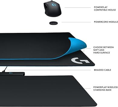 Logitech G Sistema de carregamento sem fio Powerplay para mouse sem fio G502 Lightspeed, G703, G903 Lightspeed e PRO sem fio, pano ou mouse pad rígido – Preto