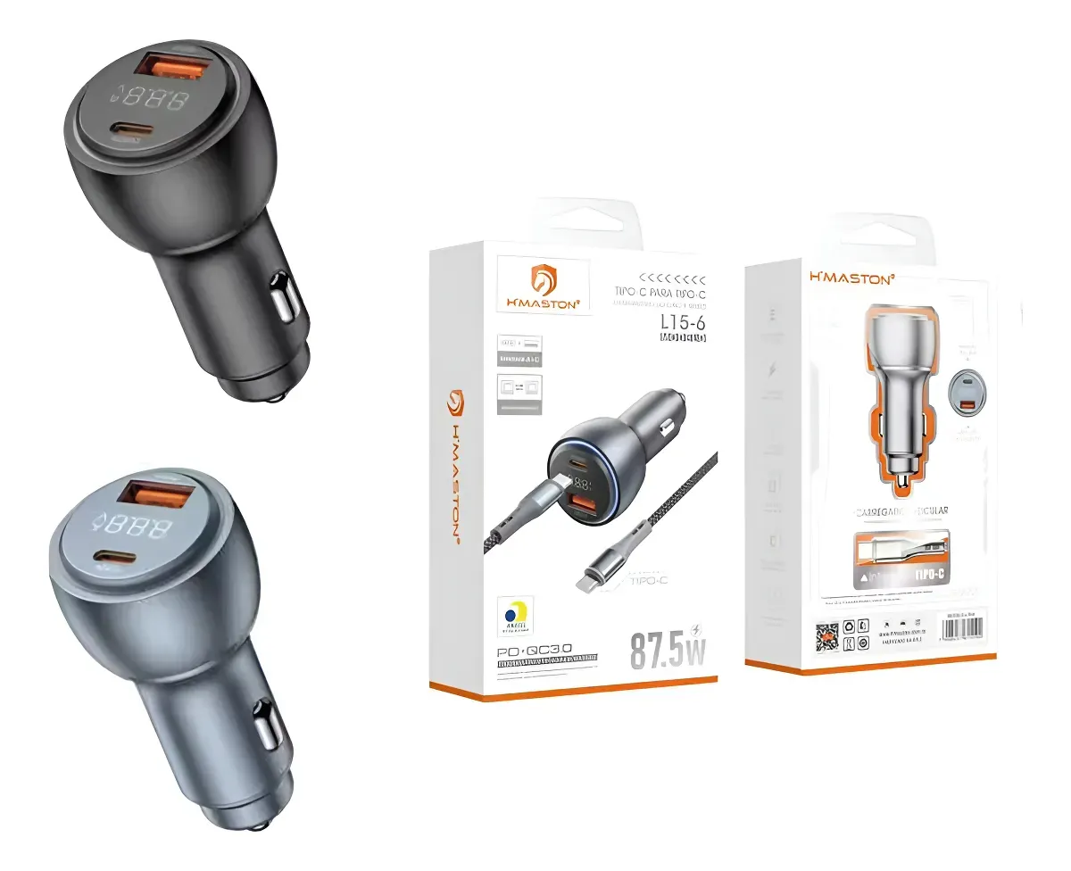 Carregador Veicular - Hmaston L15-6 Super Turbo Duplo Carregador Veicular - Hmaston L15-6 S