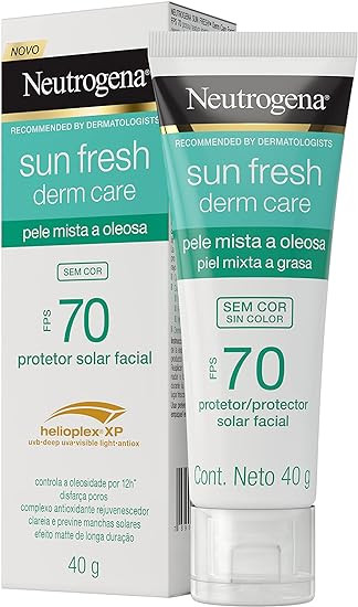 Neutrogena Sun Fresh Protetor Solar Facial Para Pele Oleosa Derm Care Sem Cor FPS 70, 40g