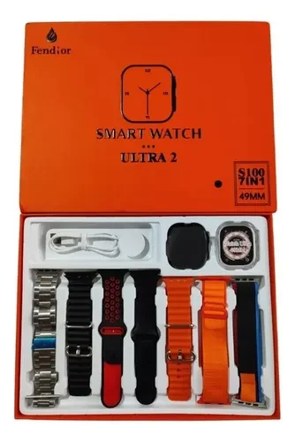 Smartwatch Ultra 9, 49mm, 7 Em 1 C/ 7 Pulseiras + Pulseira Laranja