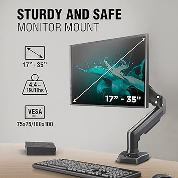 ELG F80N - Suporte Ergonômico Articulado de Mesa com Pistão a Gás, Design Compacto e Retrátil para Monitores de 17'' a 35'', Preto