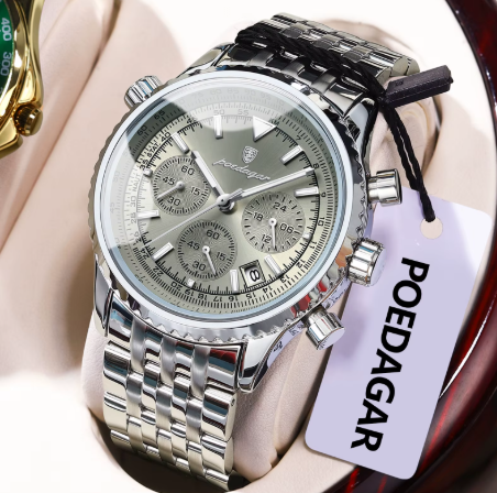 Poedagar luxo moda masculina relógio de aço inoxidável à prova dwaterproof água luminosa quartzo masculino data cronógrafo militar relógios masculinos