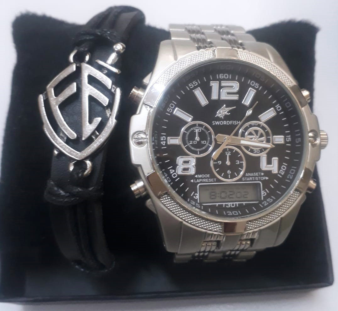Relógio Masculino Luxo + Pulseira FÉ.