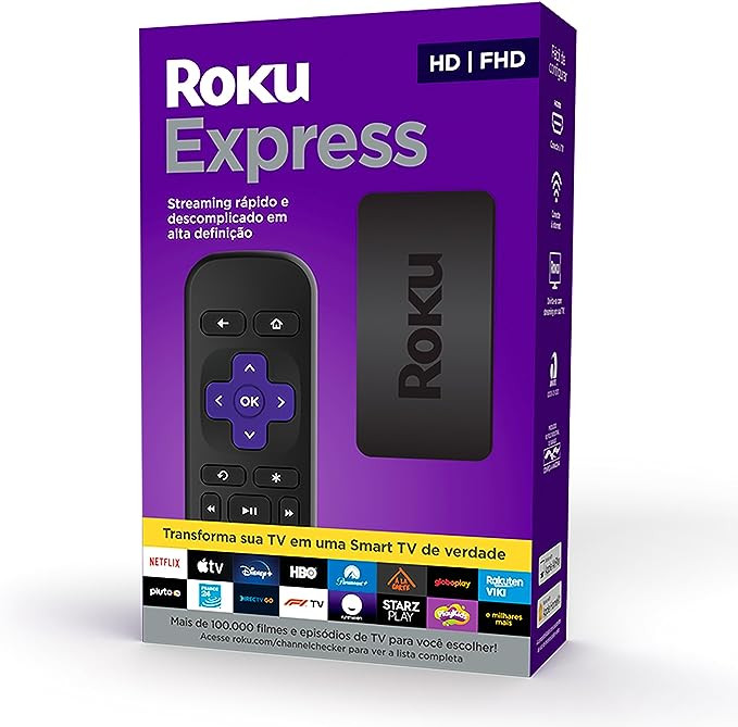 Roku Express - Streaming player Full HD, Transforma sua TV em Smart TV, Com controle remoto e cabo HDMI incluídos