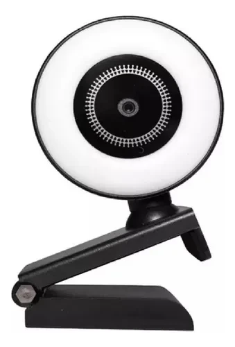 Webcam 1080p Arco Anel Luz Led Microfone Ring Light Usb 360º Cor Preto