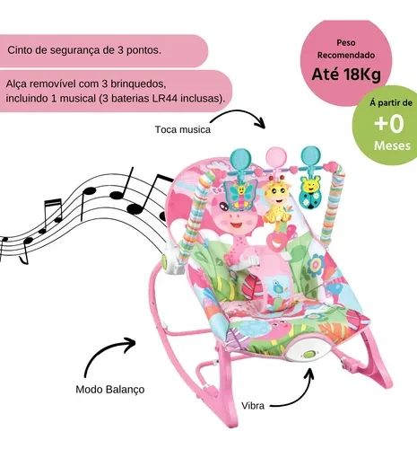 Cadeira Musical Vibratória Bebê Funtime Maxibaby 18kgs Rosa