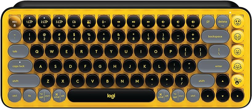 Teclado Mecânico sem fio Logitech POP Keys com teclas Emoji Personalizáveis, Design Compacto Durável, Conexão USB ou Bluetooth - Amarelo Blast