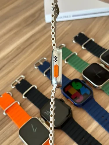 smartwatch Xs9 Ultra 2 Série 9 Double Touch Tela Ips 5 Cores Caixa Prateado Pulseira Laranja
