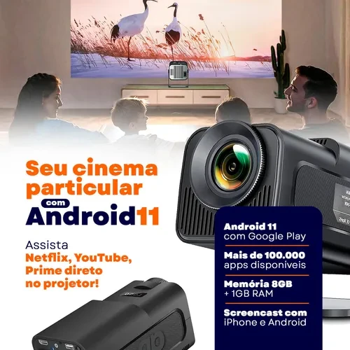 Projetor Portátil Grande Smart Wifi 4k 1080p 390 HW Full Hd Hy320-1080p 10.000 Lumens Bluetooth Usb Hdmi Android Tv Box Cinema Cor Preto