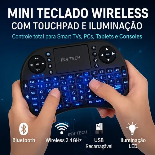 Mini Teclado Controle Sem Fio Para Smart Tv Tv Box Pc Cor do mouse Verde-escuro Cor do teclado Preto - Inv Tech